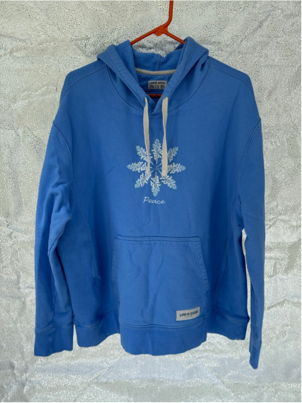 Women's Life is Good Blue Snowflake Peace Hoodie Sweatshirt XXL